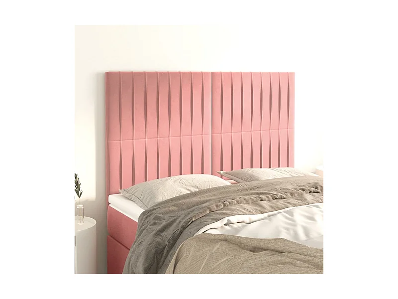 Cabeceros | Cabezal de cama | Mueble de cabecero 4 unidades terciopelo rosa 72x5x78/88 cm