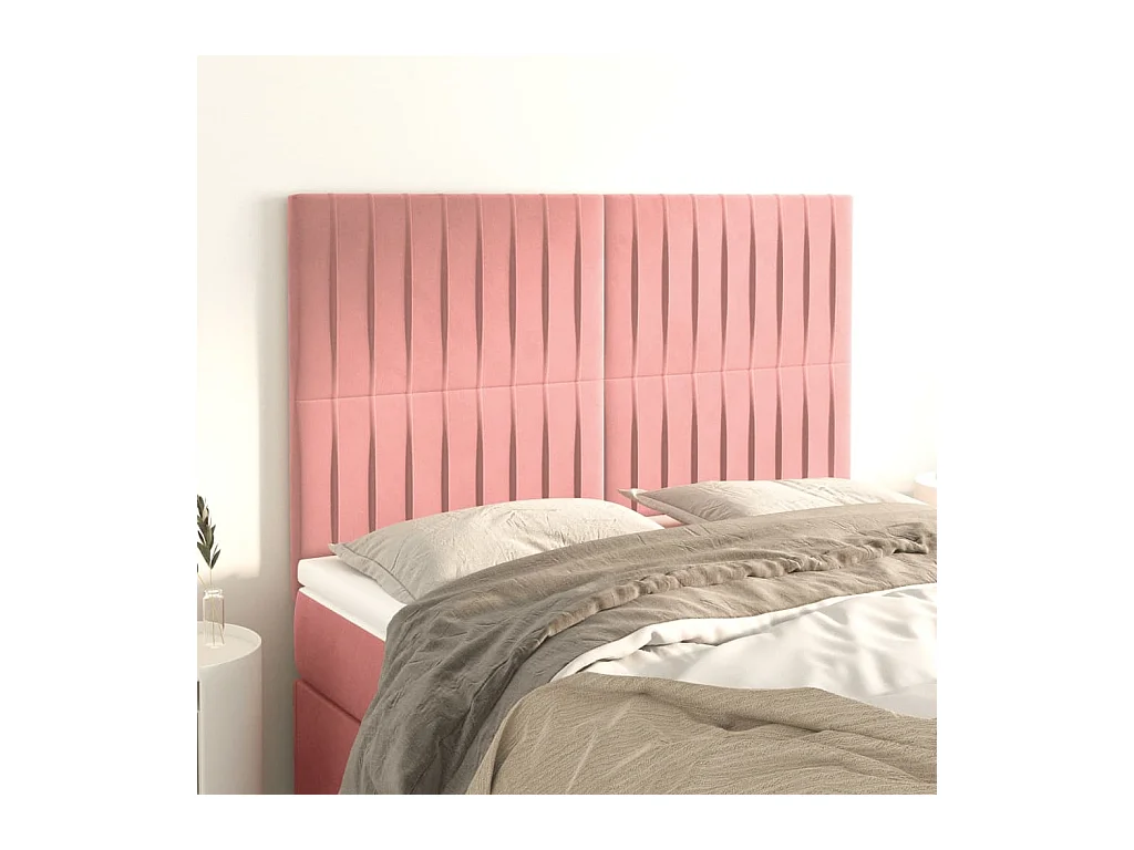 Cabeceros | Cabezal de cama | Mueble de cabecero 4 unidades terciopelo rosa 72x5x78/88 cm