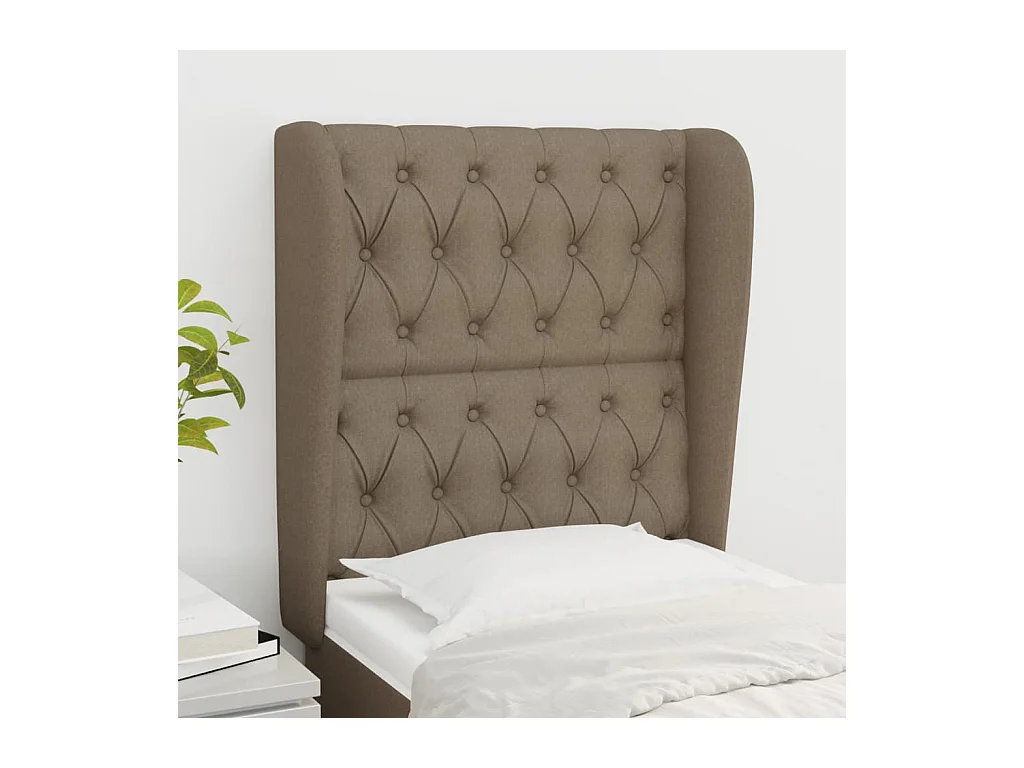 Cabecero | Cabezal de Cama | Mueble cabecero con orejas de tela gris taupe 83x23x118/128 cm