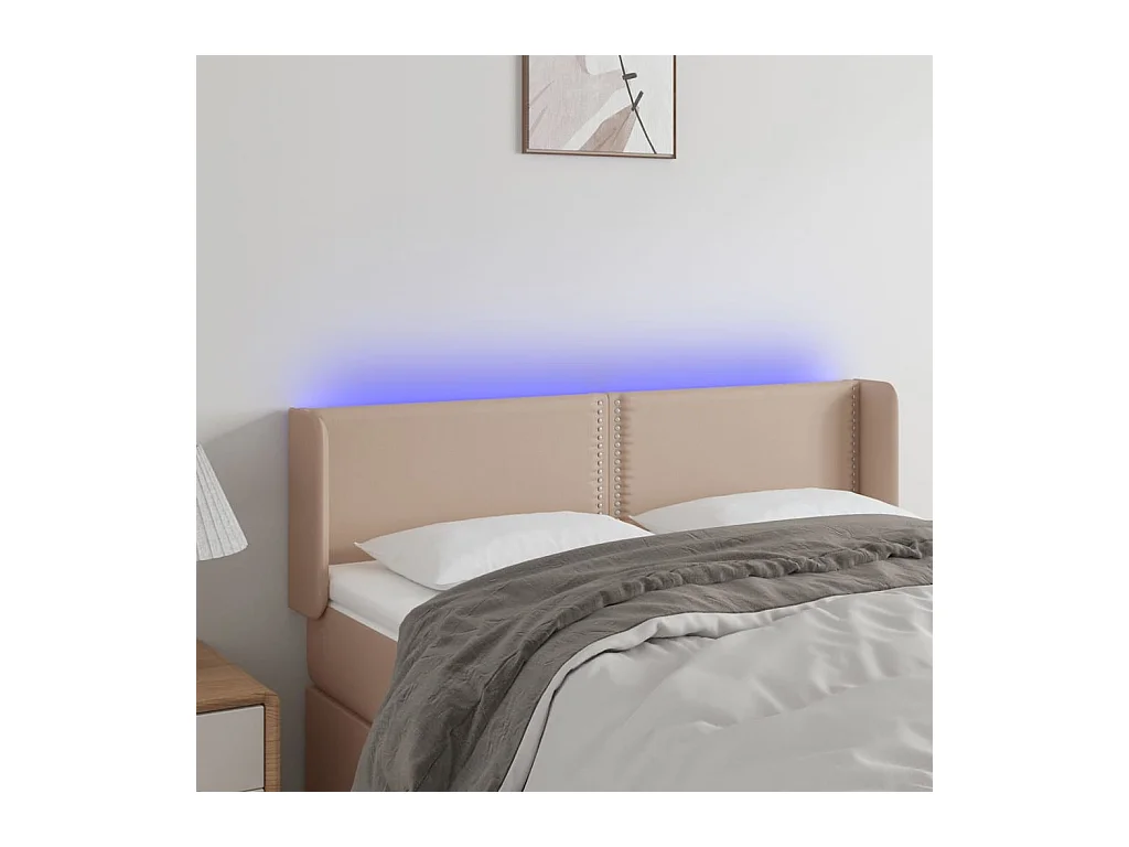 Cabecero | Cabezal de Cama | Mueble cabecero con LED cuero sintético capuchino 147x16x78/88 cm
