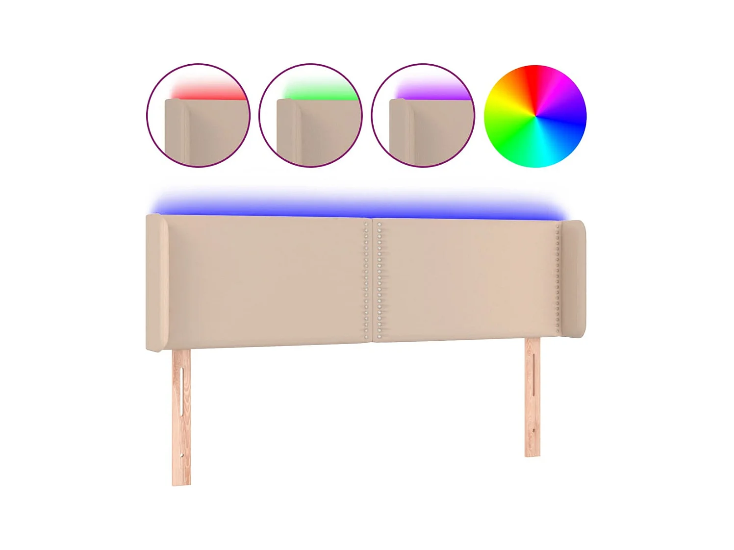 Cabecero | Cabezal de Cama | Mueble cabecero con LED cuero sintético capuchino 147x16x78/88 cm