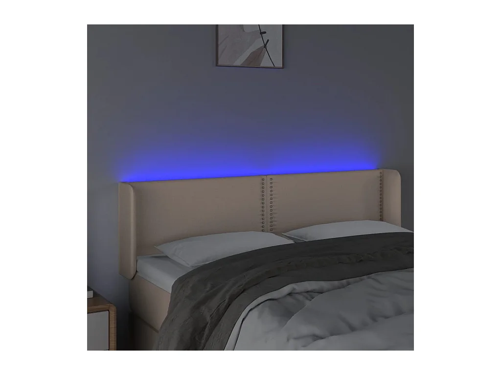 Cabecero | Cabezal de Cama | Mueble cabecero con LED cuero sintético capuchino 147x16x78/88 cm