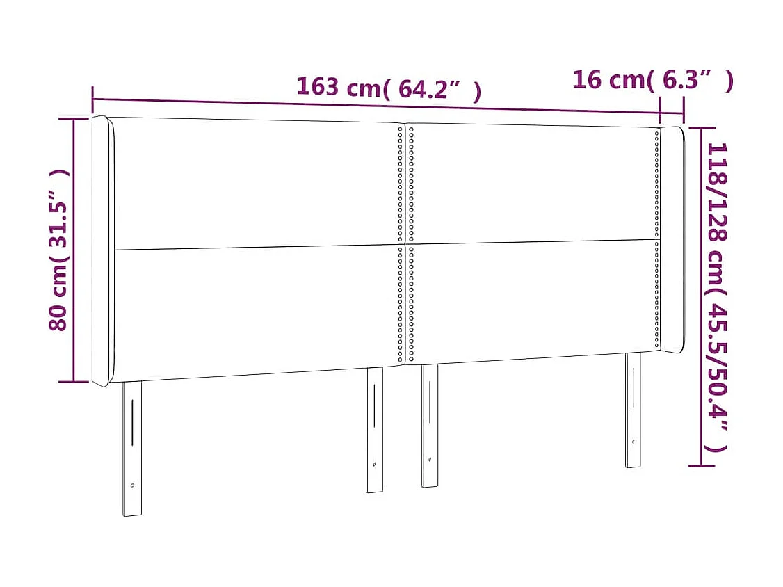 Hoofdbord | Hoofdeinde LED 163x16x118/128 cm stof zwart
