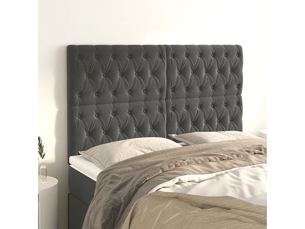 Cabeceros | Cabezal de cama | Mueble de cabecero 4 unidades terciopelo gris oscuro 72x7x78/88 cm