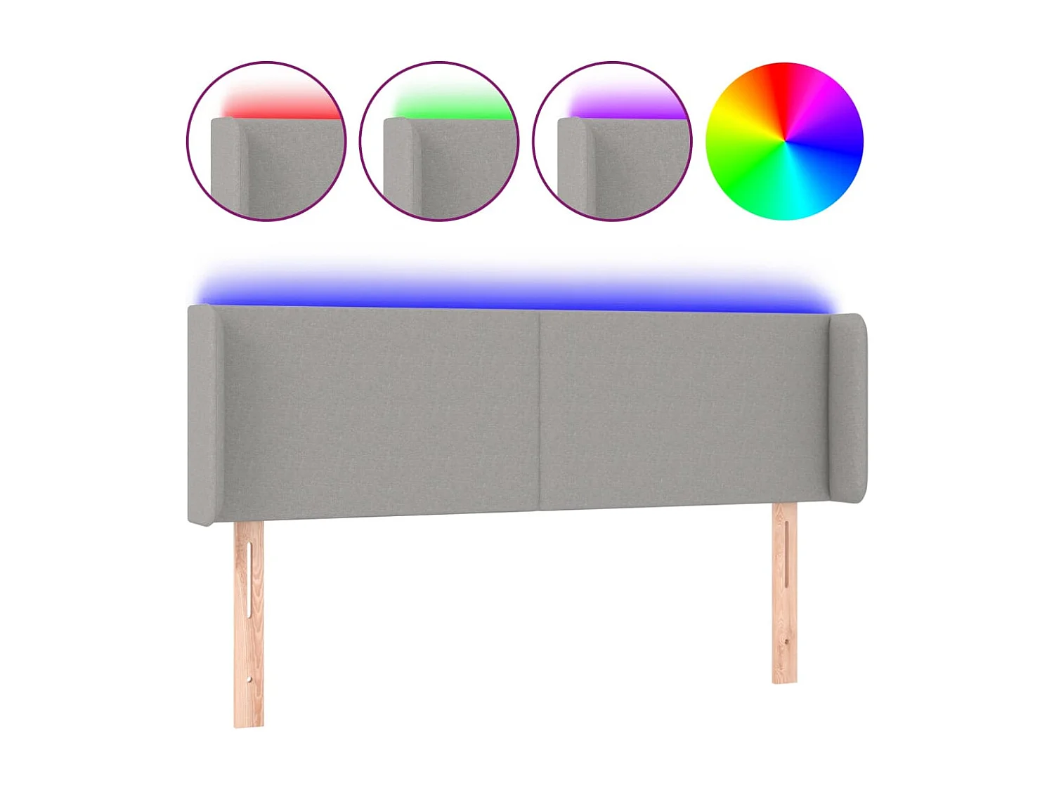 Mueble cabecero | Cabezal de cama | Cabecero con LED de tela gris claro 147x16x78/88 cm