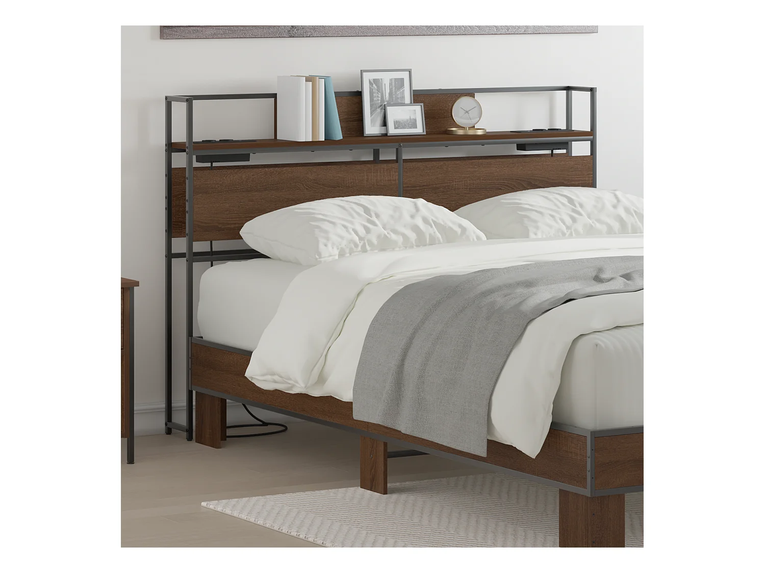 Mueble cabecero con almacenamiento | Cabecera de almacenamiento con estante Marrón roble 120 cm