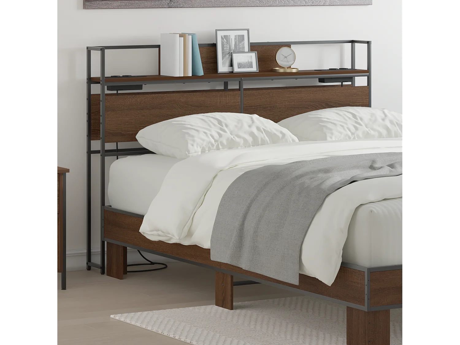 Mueble cabecero con almacenamiento | Cabecera de almacenamiento con estante Marrón roble 120 cm