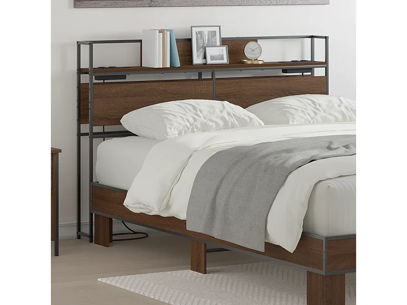 Mueble cabecero con almacenamiento | Cabecera de almacenamiento con estante Marrón roble 120 cm