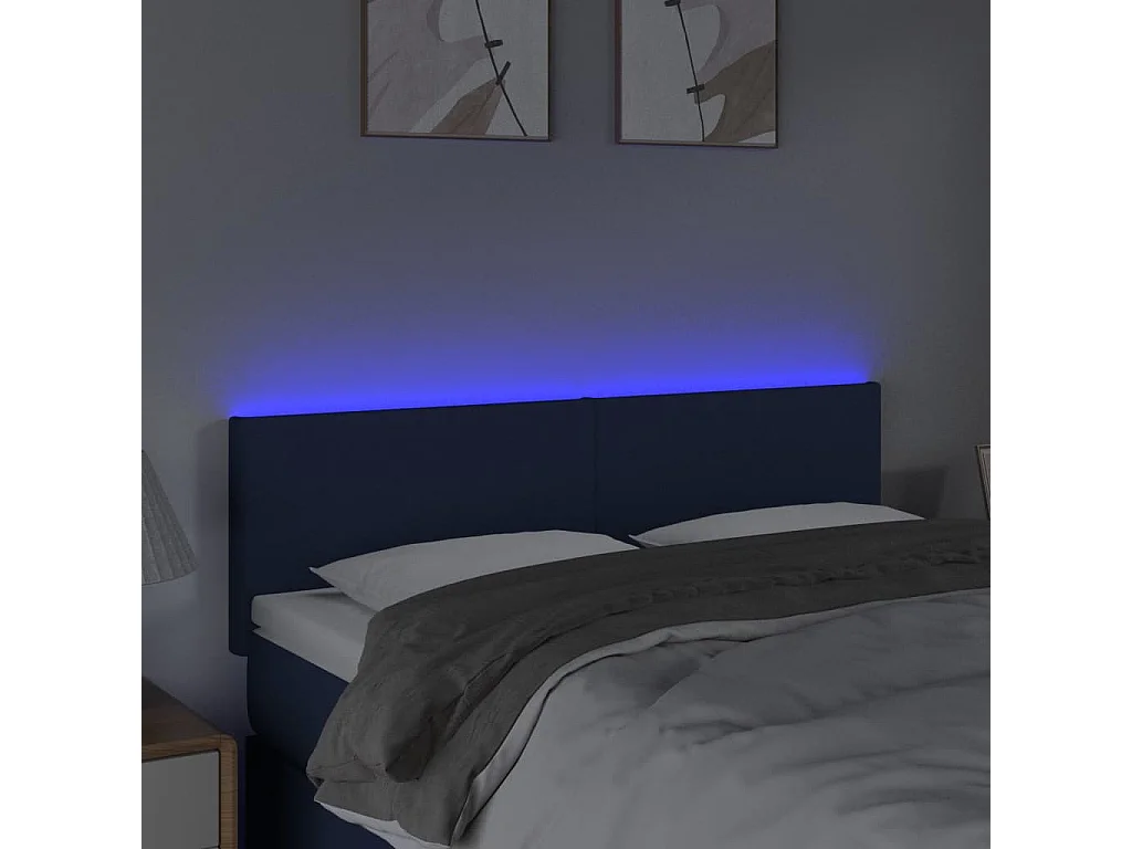 Tête de Lit | Panneau de tête pour lit Moderne à LED Bleu 144x5x78/88 cm Tissu