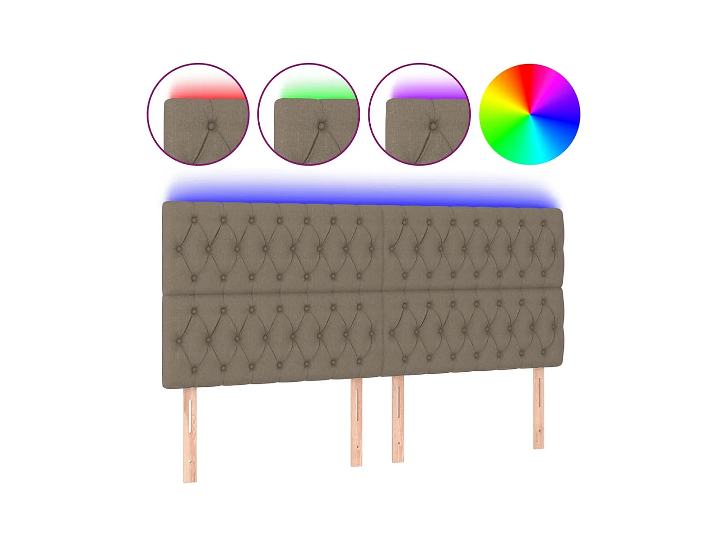 Cabecero | Cabezal de Cama | Mueble cabecero con luces LED tela gris taupe 200x7x118/128 cm