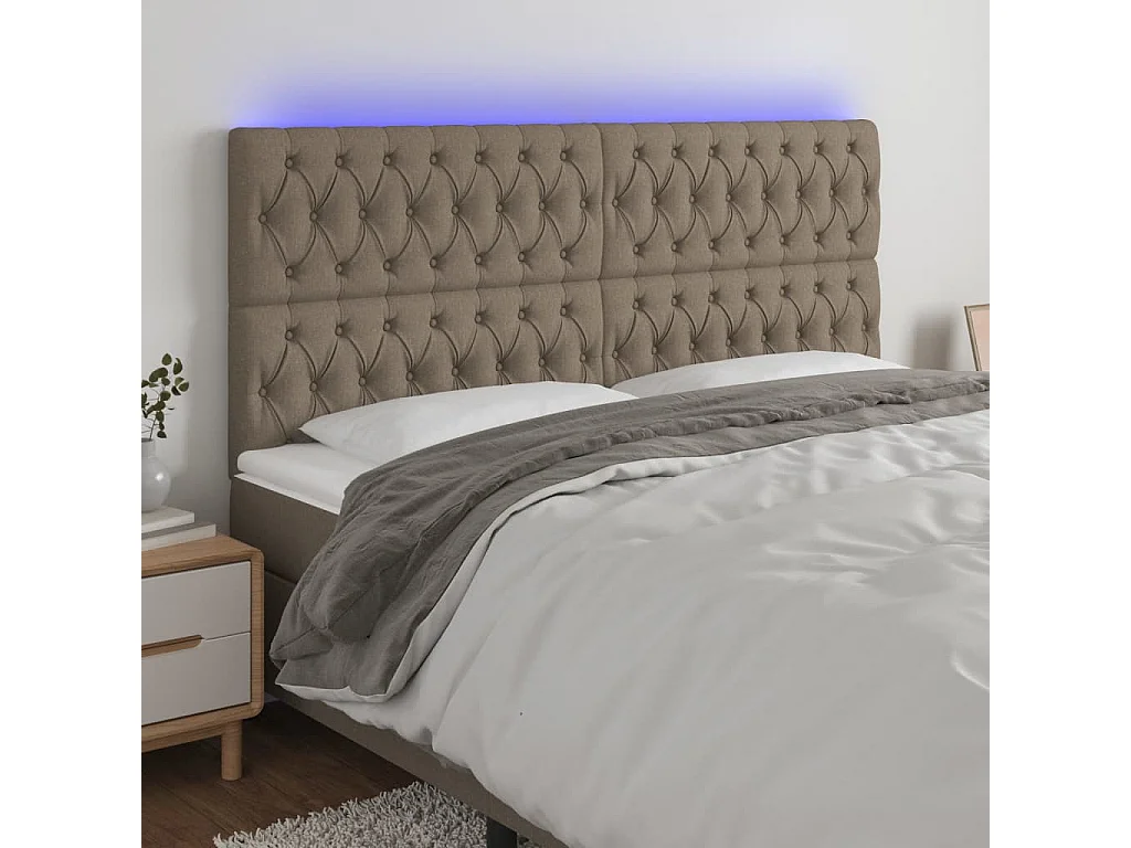 Tête de Lit | Panneau de tête pour lit Moderne à LED Taupe 200x7x118/128 cm Tissu