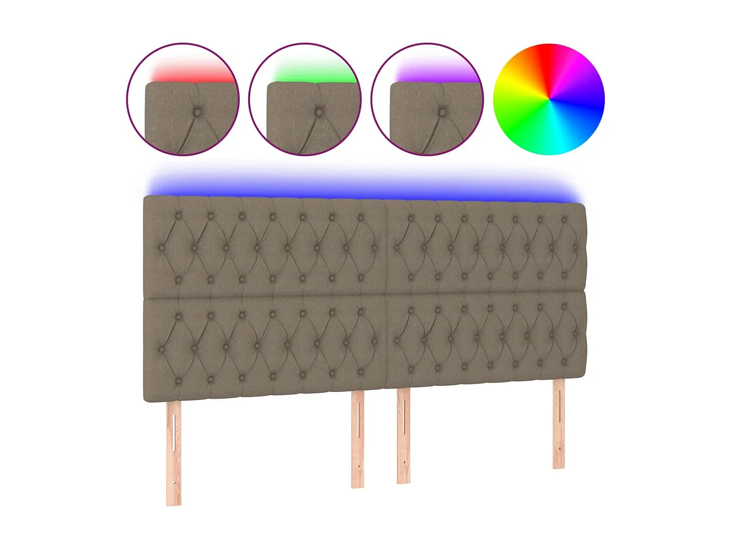 Tête de Lit | Panneau de tête pour lit Moderne à LED Taupe 200x7x118/128 cm Tissu