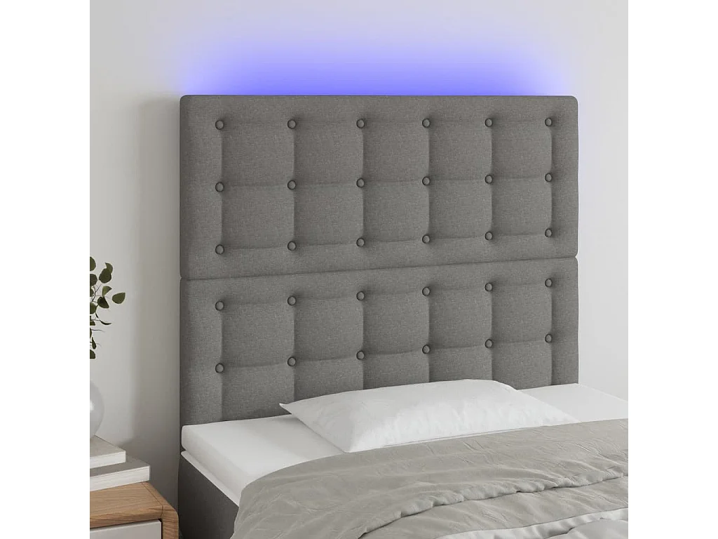 Tête de Lit | Panneau de tête pour lit Moderne à LED Gris foncé 80x5x118/128 cm Tissu