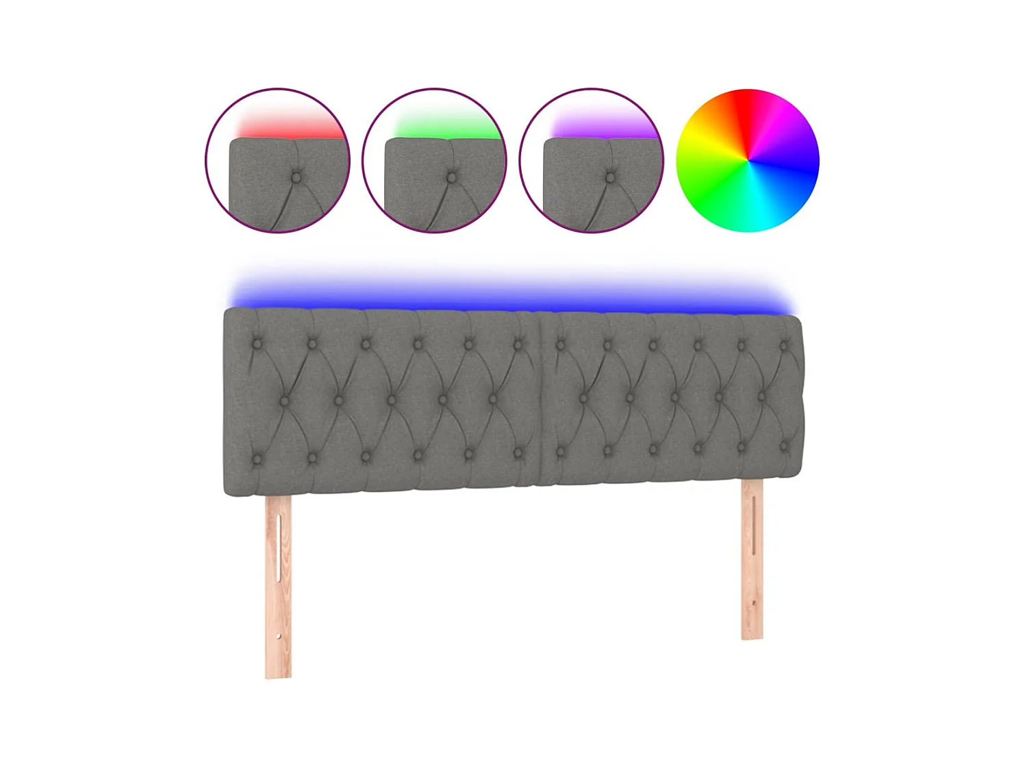 Mueble cabecero | Cabezal de cama | Cabecero con LED de tela gris oscuro 144x7x78/88 cm