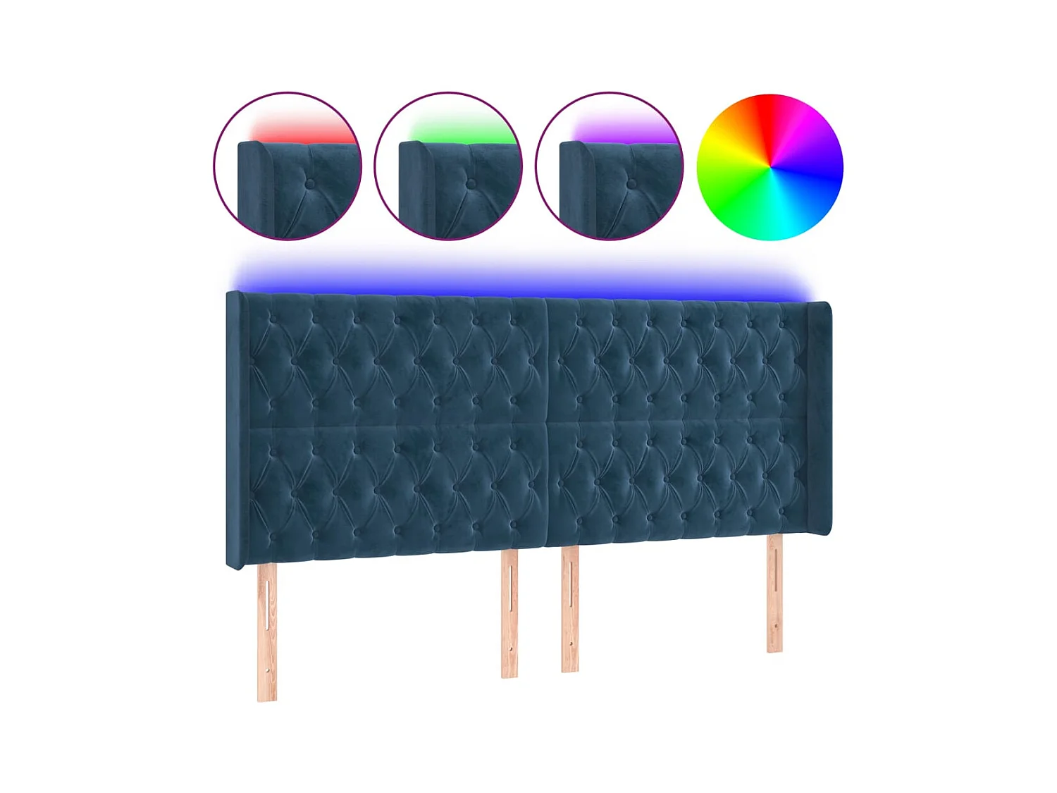 Tête de Lit | Panneau de tête pour lit Moderne à LED Bleu foncé 183x16x118/128 cm Velours