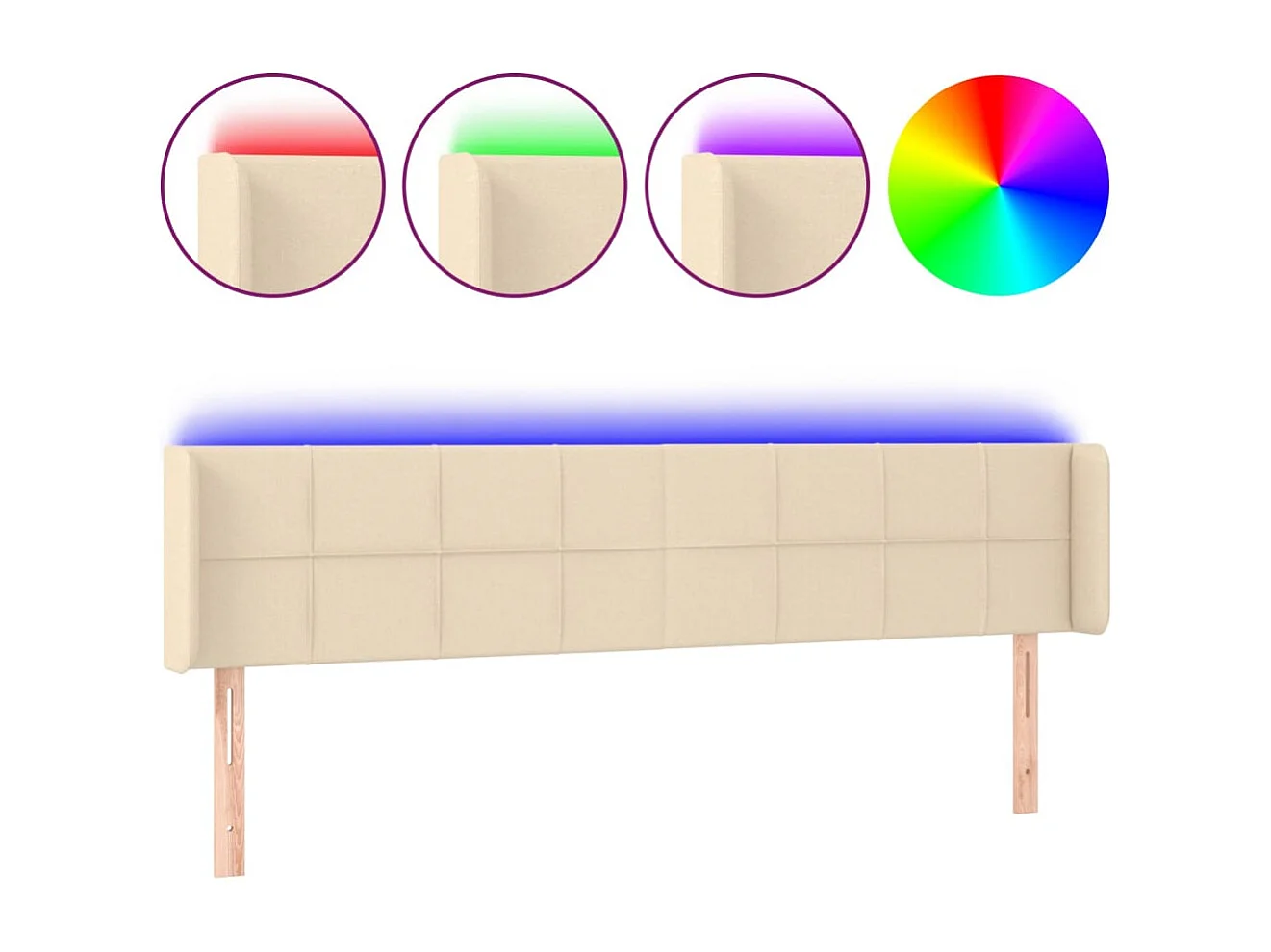 Mueble cabecero | Cabezal de cama | Cabecero con LED de tela crema 203x16x78/88 cm