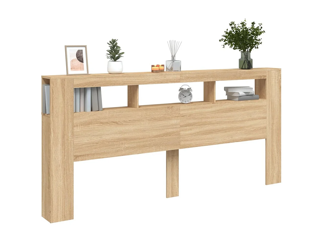 Mueble cabecero | Cabecero | Cabezal de cama LED madera ingeniería roble Sonoma 220x18,5x103,5 cm