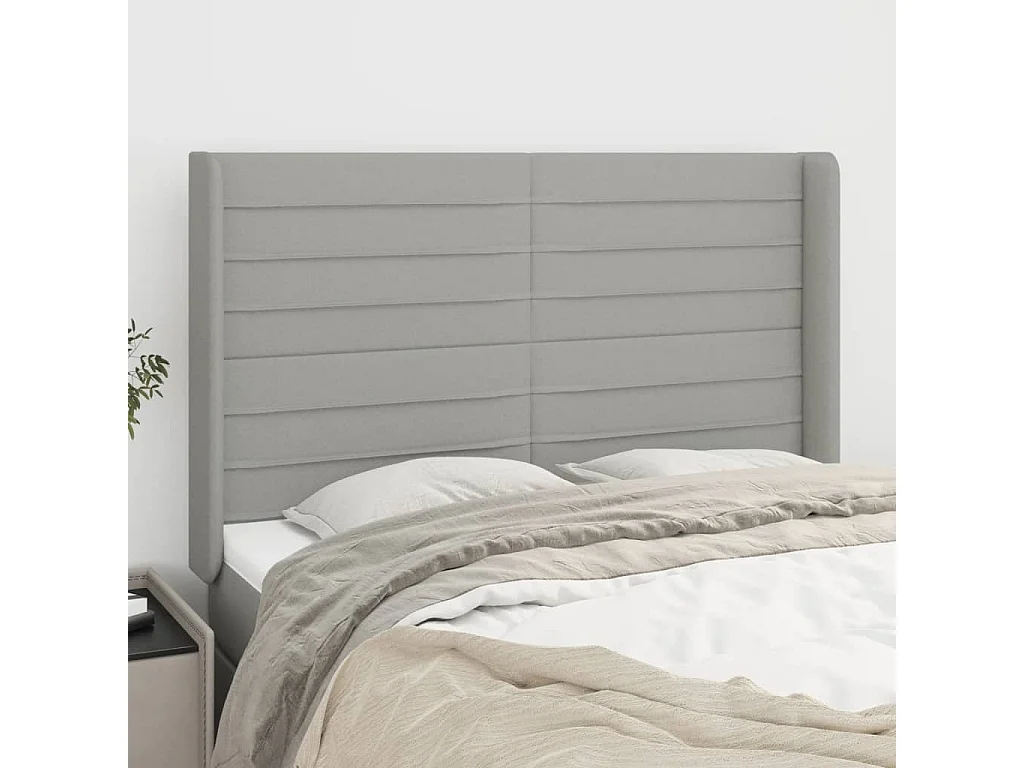 Cabecero | Cabezal de Cama | Mueble cabecero con orejas de tela gris claro 147x16x118/128 cm