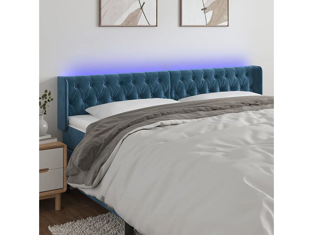 Hoofdbord | Hoofdeinde LED 203x16x78/88 cm fluweel donkerblauw