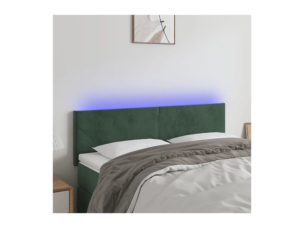 Tête de Lit | Panneau de tête pour lit Moderne à LED Vert foncé 144x5x78/88 cm Velours