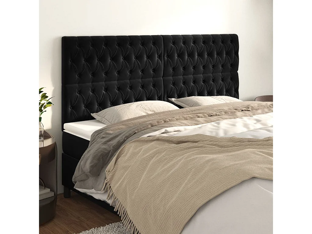 Têtes de lit | Panneaux de tête pour lit Moderne 4 pcs Noir 90x7x78/88 cm Velours