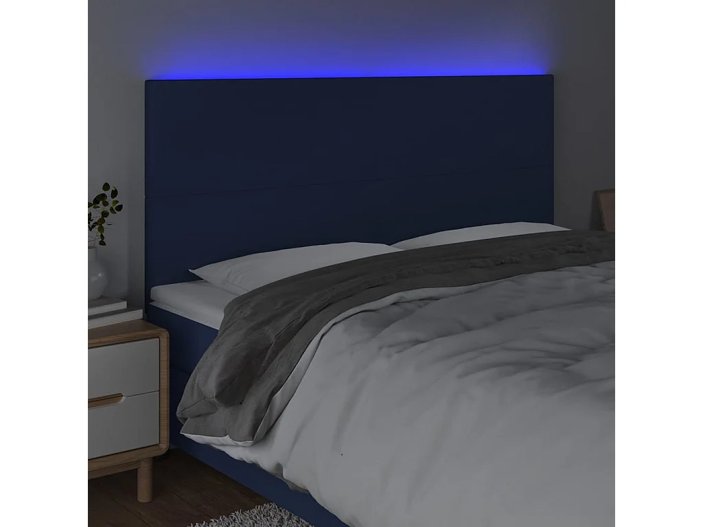 Tête de Lit | Panneau de tête pour lit Moderne à LED Bleu 200x5x118/128 cm Tissu