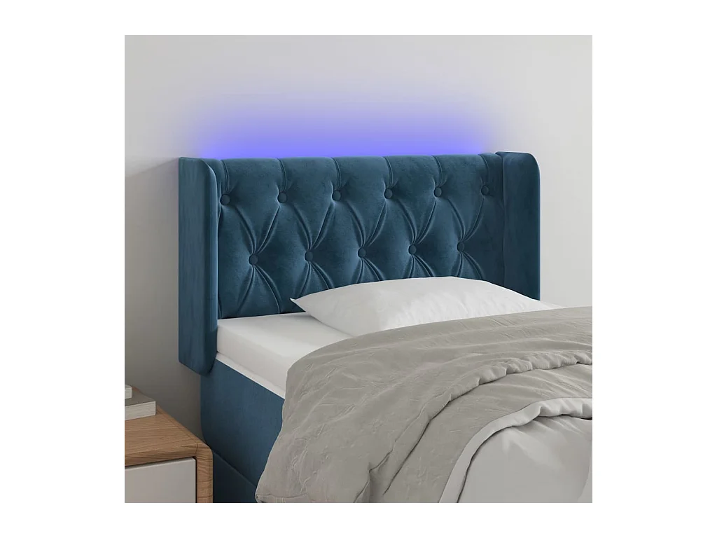 Cabecero | Cabezal de Cama | Mueble cabecero con LED de terciopelo azul oscuro 83x16x78/88 cm