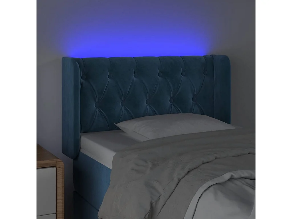 Cabecero | Cabezal de Cama | Mueble cabecero con LED de terciopelo azul oscuro 83x16x78/88 cm