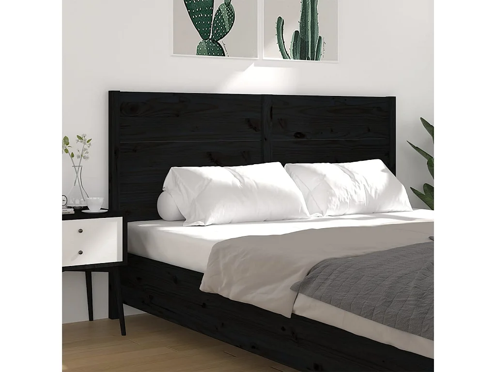 Mueble cabecero | Cabecero | Cabezal de cama madera maciza de pino negro 126x4x100 cm