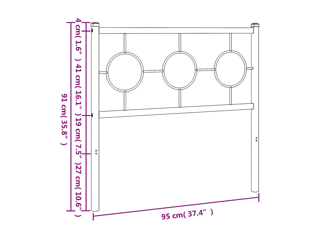 Mueble cabecero | Cabezal de cama | Cabecero de metal negro 90 cm