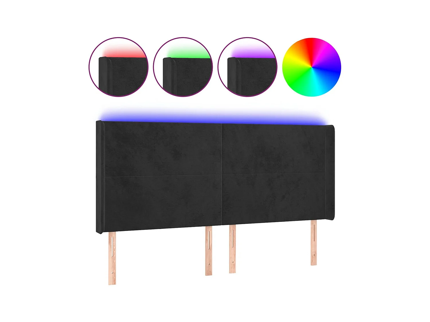 Tête de Lit | Panneau de tête pour lit Moderne à LED Noir 183x16x118/128 cm Velours