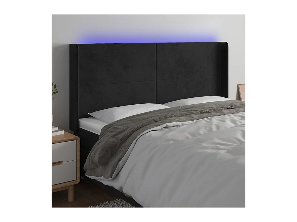 Tête de Lit | Panneau de tête pour lit Moderne à LED Noir 183x16x118/128 cm Velours