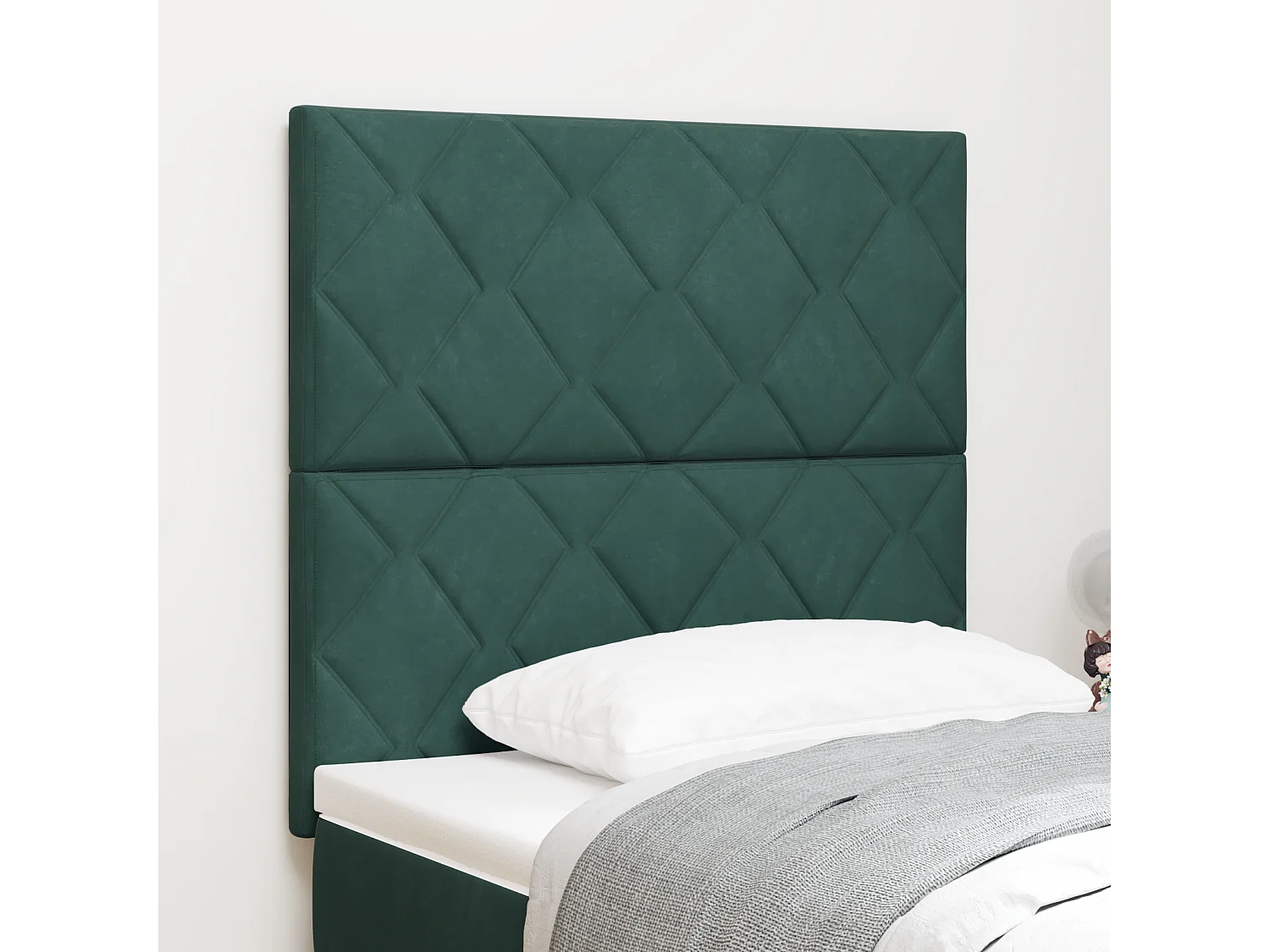 Tête de lit Montage mural | Panneau de tête pour lit Moderne  Géométrique Vert foncé 90 cm Velours