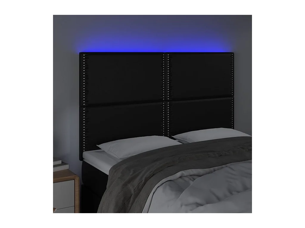 Tête de Lit | Panneau de tête pour lit Moderne à LED Noir 144x5x118/128 cm Similicuir