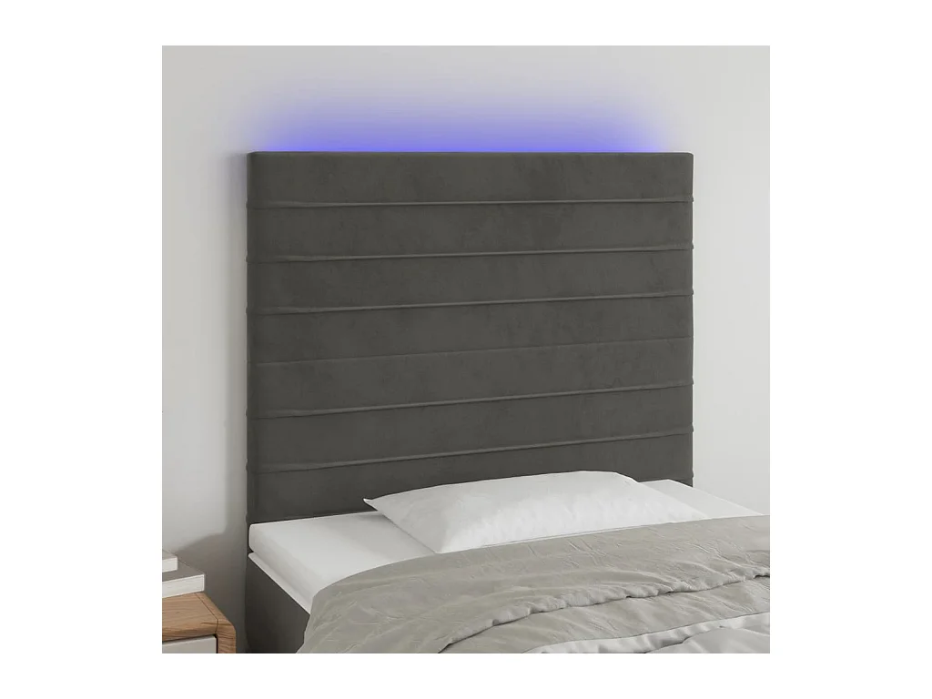 Cabecero | Cabezal de Cama | Mueble cabecero con luces LED terciopelo gris oscuro 80x5x118/128 cm