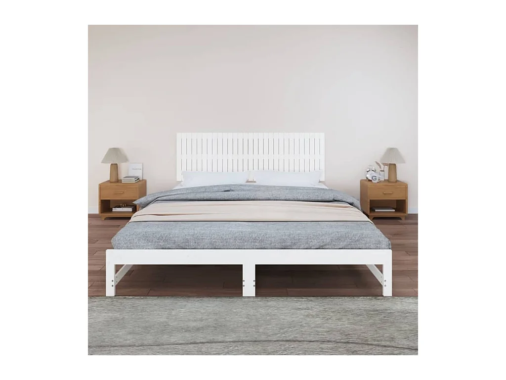 Cabecero de Cama | Cabezal de cama | Mueble de cabecero de pared madera maciza pino blanco 185x3x60 cm