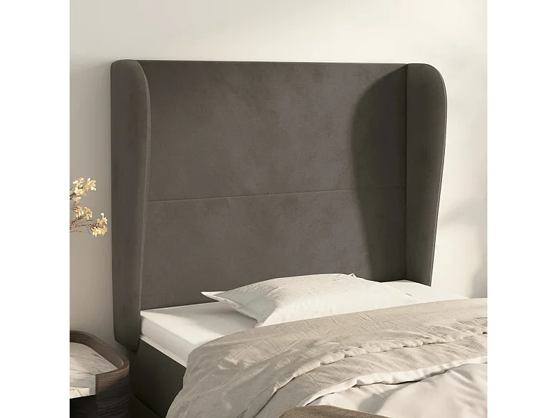 Tête de Lit | Panneau de tête pour lit Moderne avec oreilles Gris foncé 83x23x118/128 cm Velours