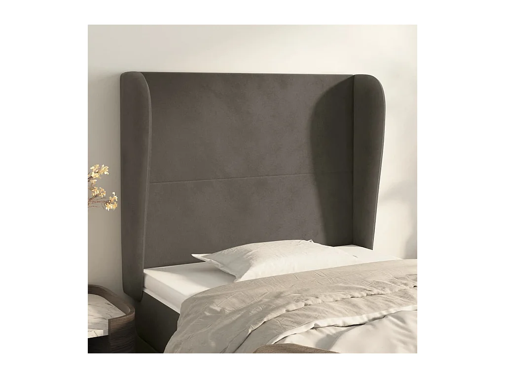Tête de Lit | Panneau de tête pour lit Moderne avec oreilles Gris foncé 83x23x118/128 cm Velours