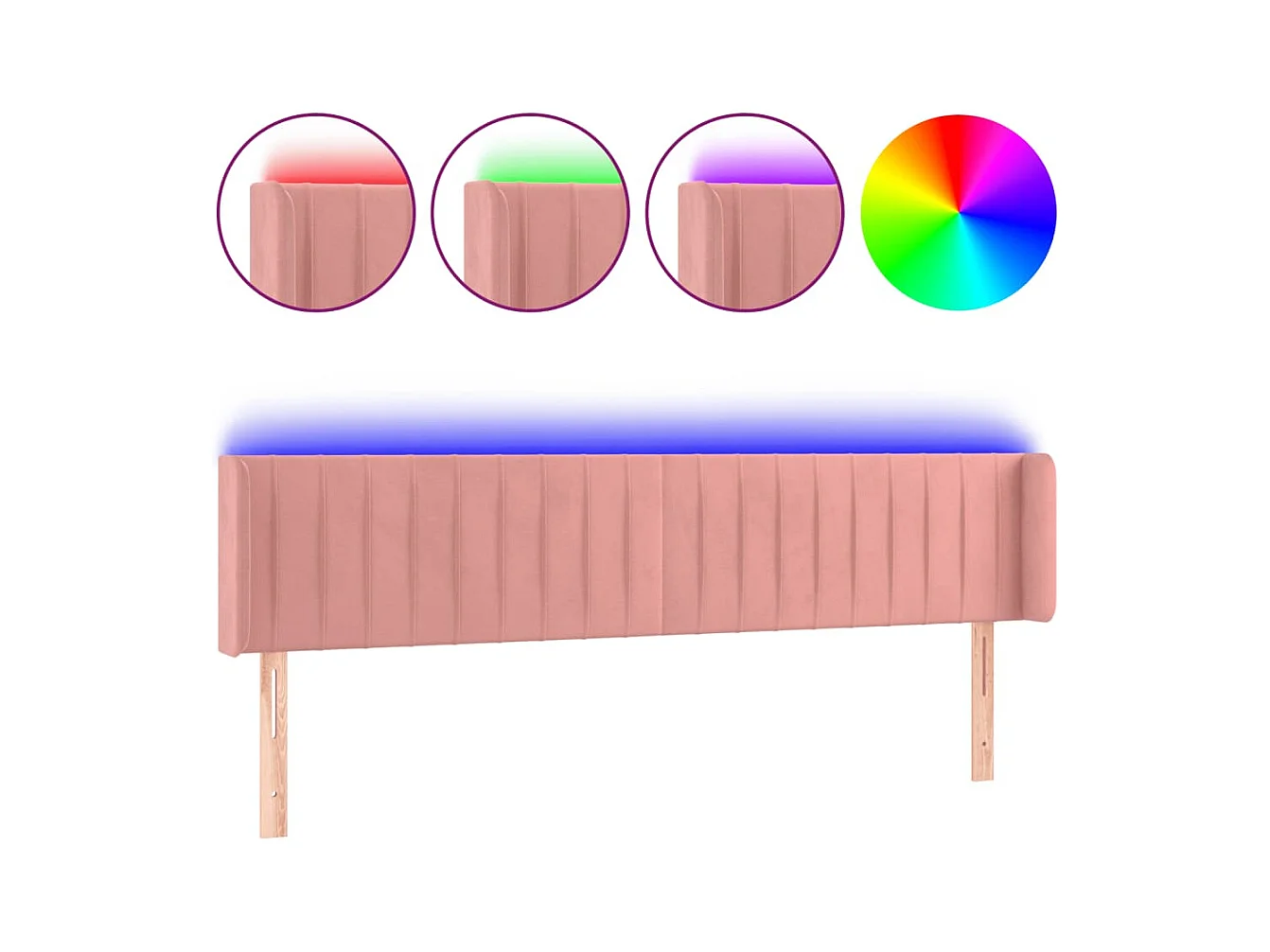Tête de Lit | Panneau de tête pour lit Moderne à LED Rose 163x16x78/88 cm Velours