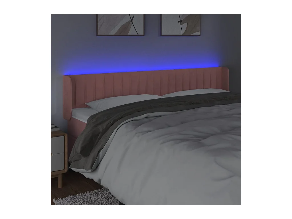 Tête de Lit | Panneau de tête pour lit Moderne à LED Rose 163x16x78/88 cm Velours