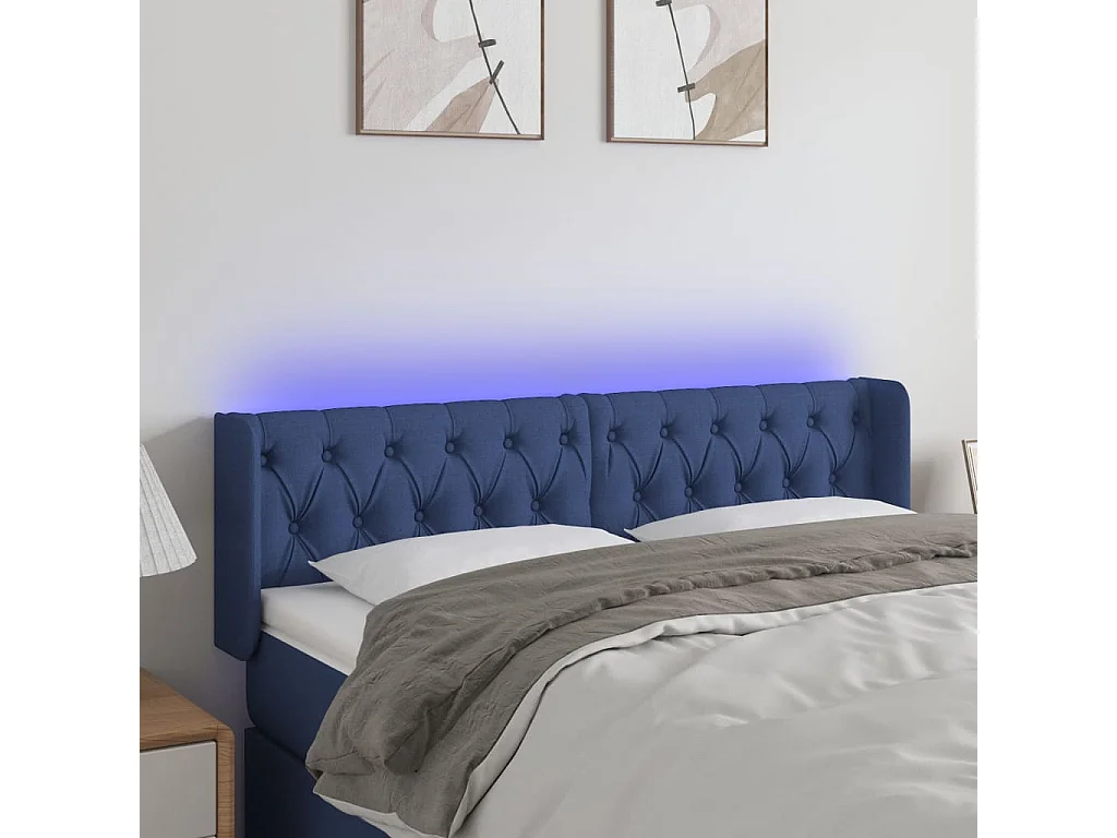 Tête de Lit | Panneau de tête pour lit Moderne à LED Bleu 163x16x78/88 cm Tissu
