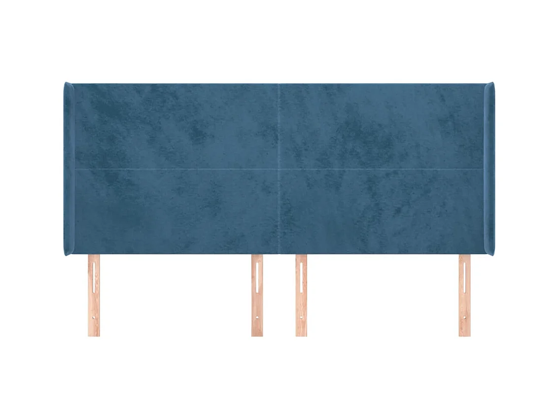 Cabecero | Cabezal de Cama | Mueble cabecero con orejas de terciopelo azul oscuro 183x16x118/128 cm