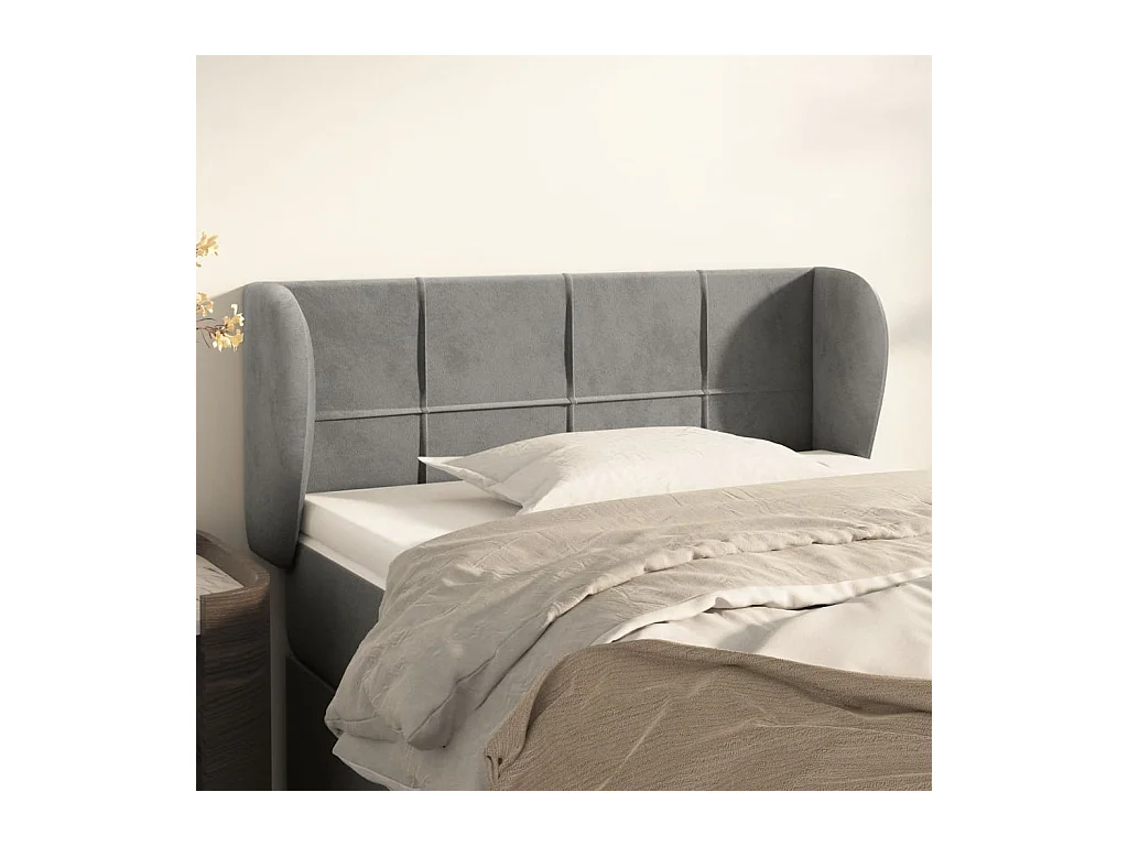Mueble cabecero | Cabezal de cama | Cabecero de terciopelo gris claro 103x23x78/88 cm
