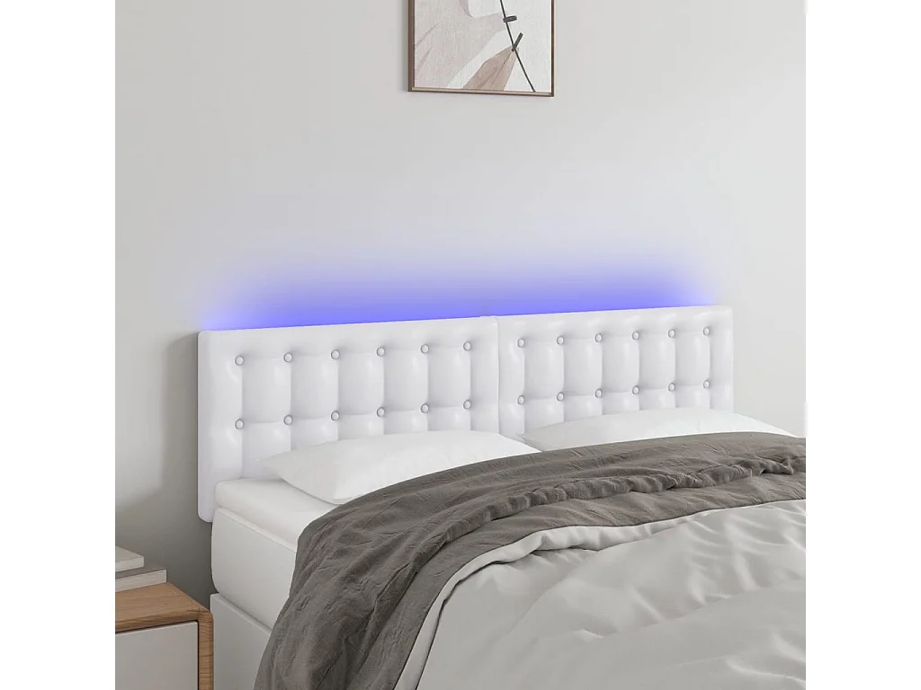 Tête de Lit | Panneau de tête pour lit Moderne à LED Blanc 144x5x78/88 cm Similicuir