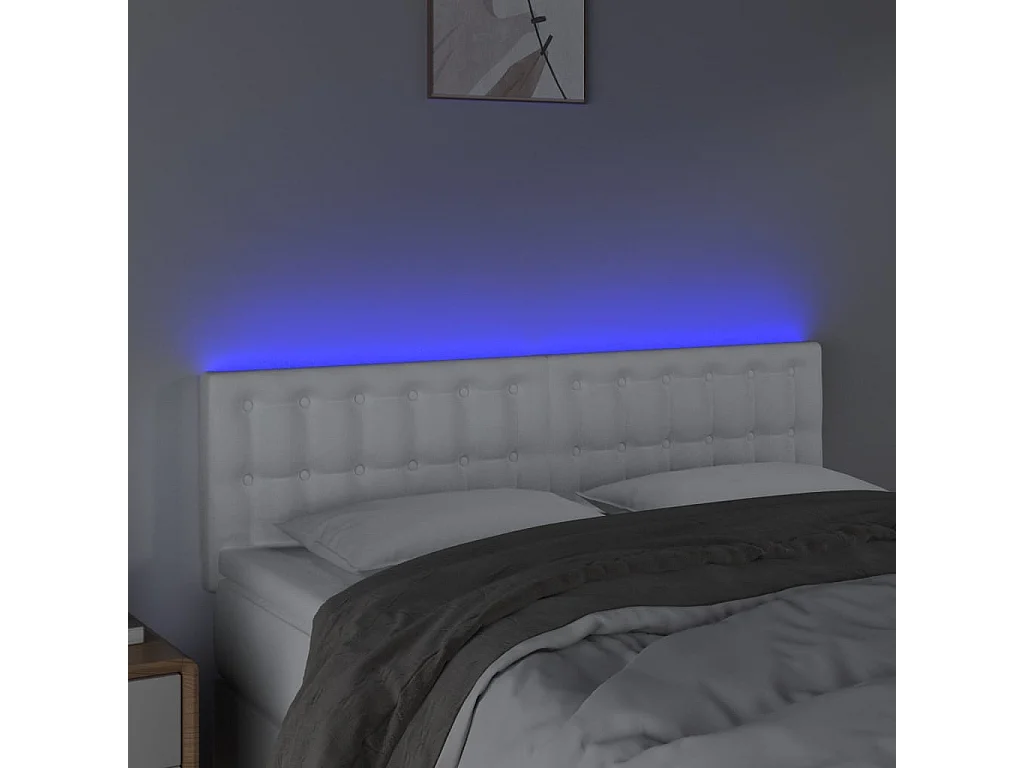 Tête de Lit | Panneau de tête pour lit Moderne à LED Blanc 144x5x78/88 cm Similicuir