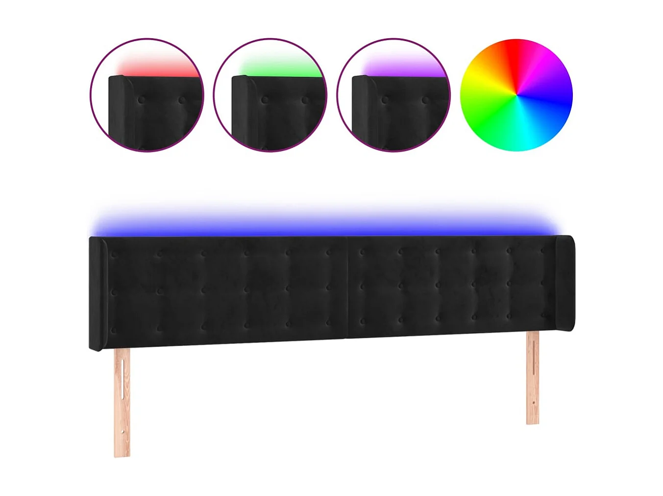 Tête de Lit | Panneau de tête pour lit Moderne à LED Noir 183x16x78/88 cm Velours