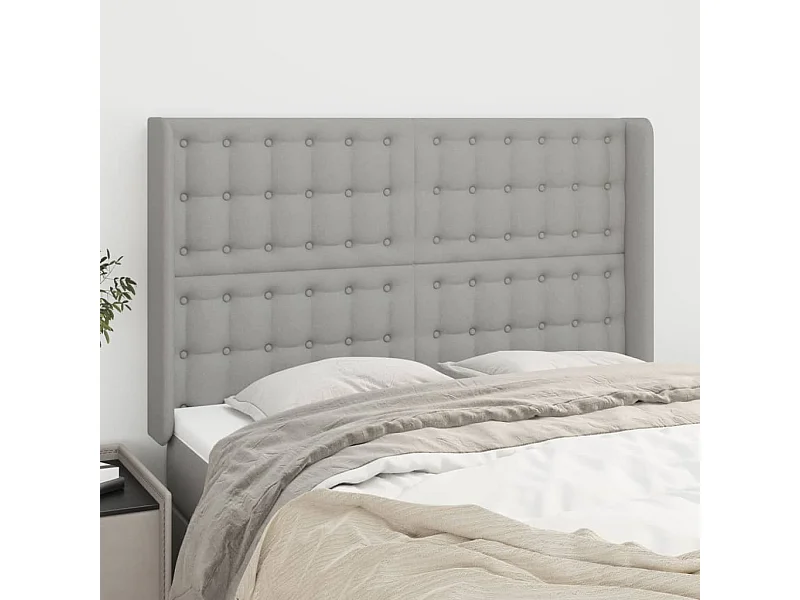 Tête de Lit | Panneau de tête pour lit Moderne avec oreilles Gris clair 147x16x118/128 cm Tissu