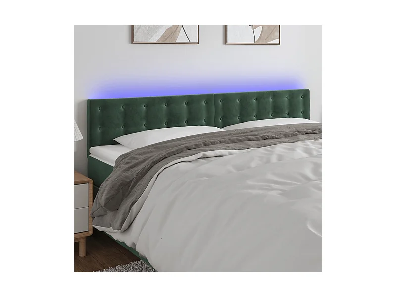 Tête de Lit | Panneau de tête pour lit Moderne à LED Vert foncé 160x5x78/88 cm Velours