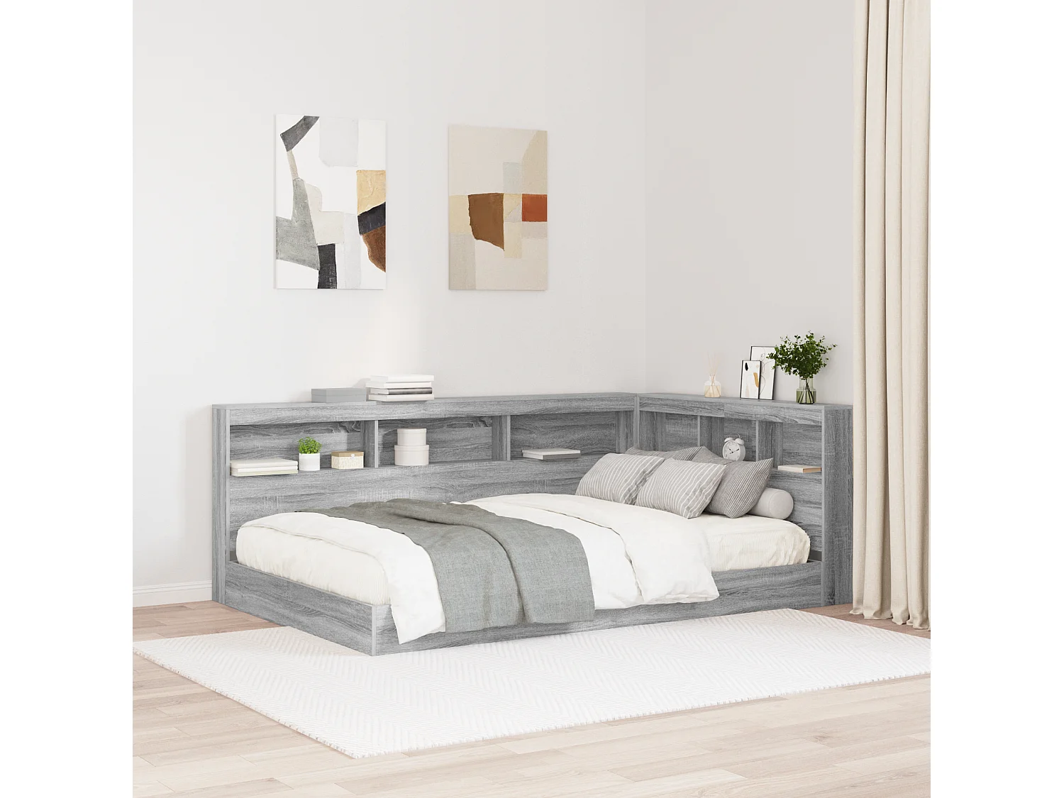 Mueble cabecero con almacenamiento | Cabecera de almacenamiento con estante Gris sonoma 120 cm