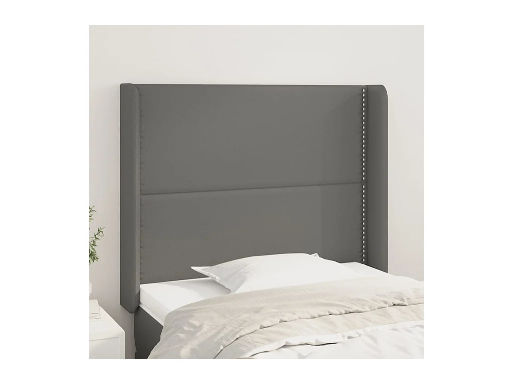 Cabecero | Cabezal de Cama | Mueble cabecero con orejas cuero sintético gris 93x16x118/128cm